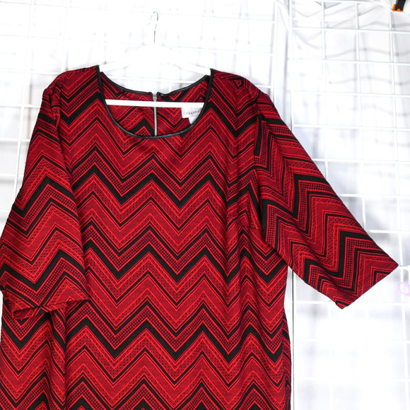 Catherines Sweater Dress Women 4X Red Chevron Shift Exposed Zipper Plus Size - Picture 2 of 10